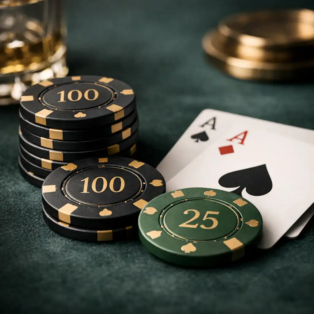 Zbliżenie na żetony i karty podczas luksusowego wieczoru pokerowego